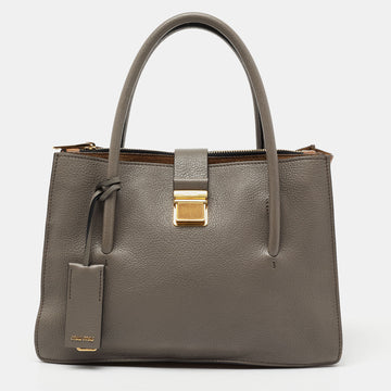 Miu Miu Grey /Brown Madras Leather Push Lock Tote