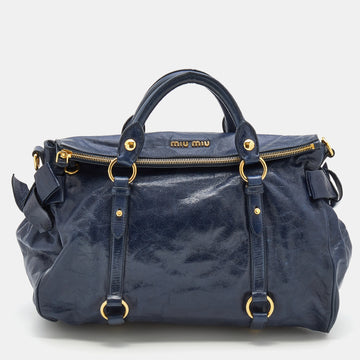 Miu Miu Blue Vitello Lux Leather Bow Bag