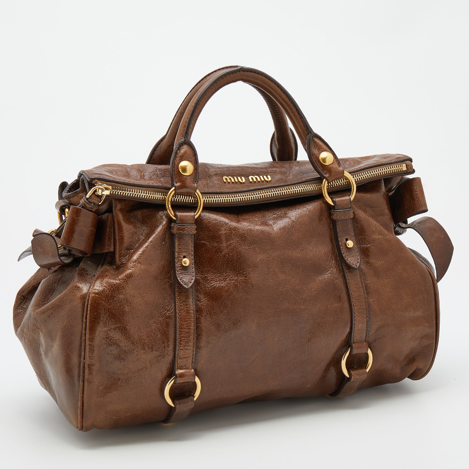 Miu Vitello Lux Bow Bag 2Way Luxury Designer Shoulder Bag Op