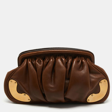 Miu Miu Brown Leather Frame Metal Clutch