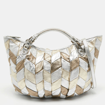 Miu Miu Metallic Silver/Gold Leather Harlequin Tote