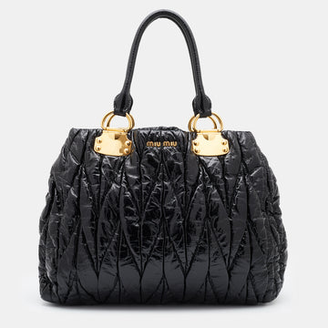 Miu Miu Black Matelasse Patent Leather Tote