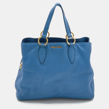 Miu Miu Blue Leather Middle Zip Tote