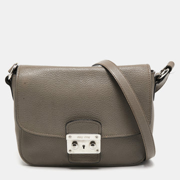 MIU MIU Grey Leather Flap Shoulder Bag