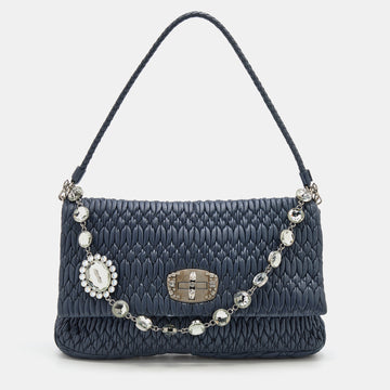 Miu Miu Navy Blue Matelasse Leather Turnlock Flap Shoulder Bag