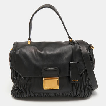 Miu Miu Black Matelasse Leather Push Lock Flap Top Handle Bag