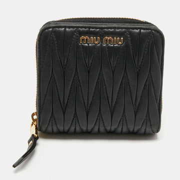 Miu Miu Black Matelasse Leather Zip Around Wallet