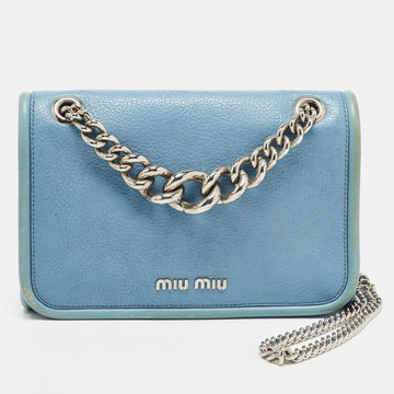 Miu Miu Light Blue Leather Flap Chain Shoulder Bag