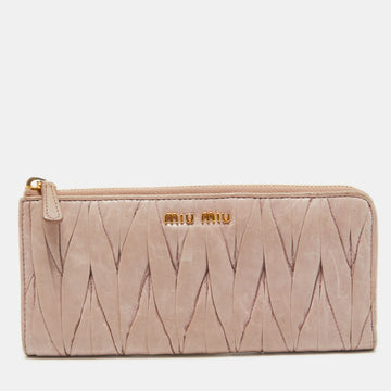 Miu Miu Pink Matelasse Leather Zip Around Wallet