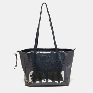 MIU MIU Blue/Silver Sequin Logo Shopper Tote