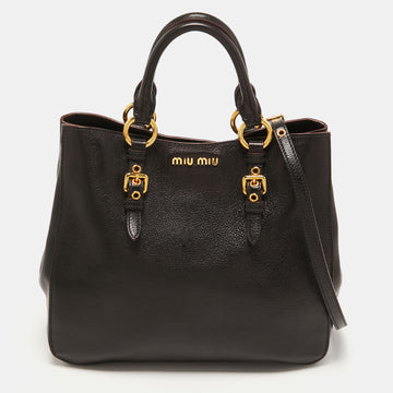 Miu Miu Black Madras Leather Tote