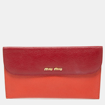 MIU MIU Orange/Red Madras Leather Flap Slim Pouch