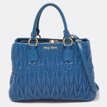 MIU MIU Blue Matelasse Leather Top Zip Tote