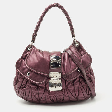 MIU MIU Metallic Purple Matelasse Lux Leather Coffer Hobo