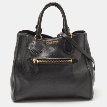 MIU MIU Black Madras Leather Zip Tote