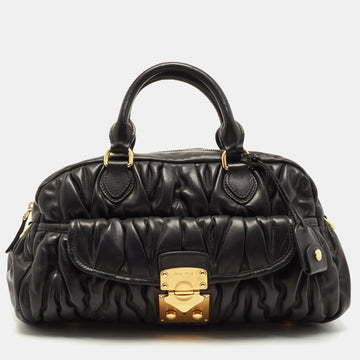 MIU MIU Black Matelasse Leather Bauletto Bowler Bag