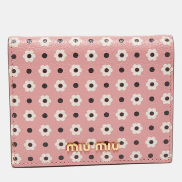 MIU MIU Pink/Black Floral Print Leather Bifold Wallet