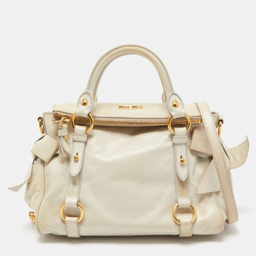 MIU MIU Light Green Vitello Lux Leather Small Bow Satchel