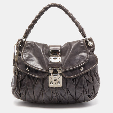 MIU MIU Grey Matelasse Leather Coffer Hobo