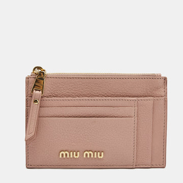 MIU MIU Light Pink Madras Leather Zip Card Holder