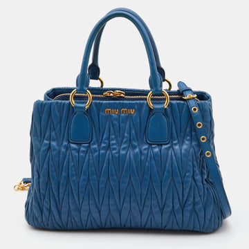 MIU MIU Blue Matelasse Leather Middle Zip Tote