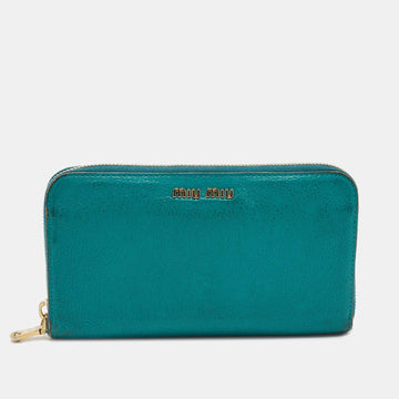 MIU MIU Green Leather Zip Around Wallet