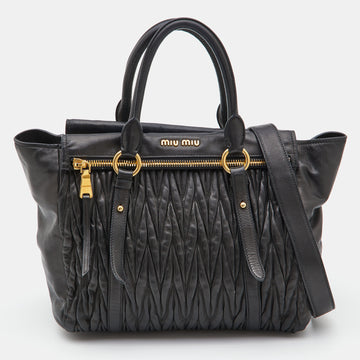 MIU MIU Black Matelasse Leather Fold Over Zip Tote