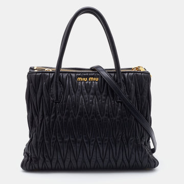 MIU MIU Black Matelasse Leather Double Zip Tote