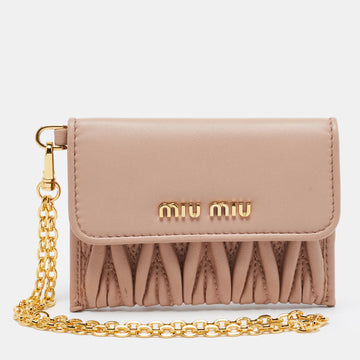 MIU MIU Light Pink Matelasse Leather Flap Card Case with Chain