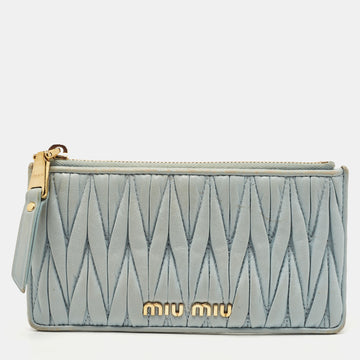 MIU MIU Light Blue Matelasse Leather Zip Card Holder