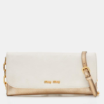 MIU MIU White/Gold Leather Flap Wallet On Chain