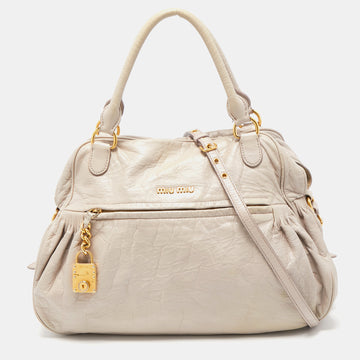 MIU MIU Grey Leather Lily Distressed Satchel