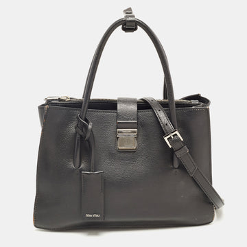 MIU MIU Black Madras Leather Pushlock Tote