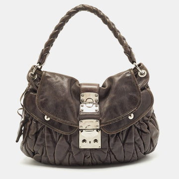 MIU MIU Grey Matelasse Leather Coffer Hobo