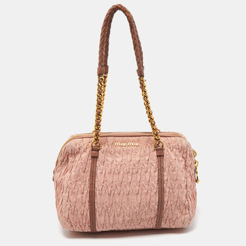 MIU MIU Pink Matelasse Fabric Chain Bowler Bag