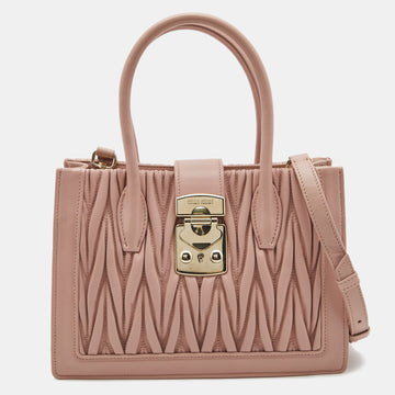 MIU MIU Light Pink Matelasse Leather Pushlock Flap Tote