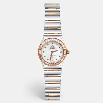 Omega MOP Diamonds 18k Rose Gold And Stainless Steel Constellation My Choice 1368.71.00 Women's Wristwatch 22.5 mm