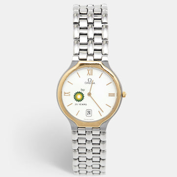 Omega White 18K Yellow Gold Stainless Steel 'British Petroleum 25 Years' De Ville Symbol 4330.23.00 Women's Wristwatch 32 mm