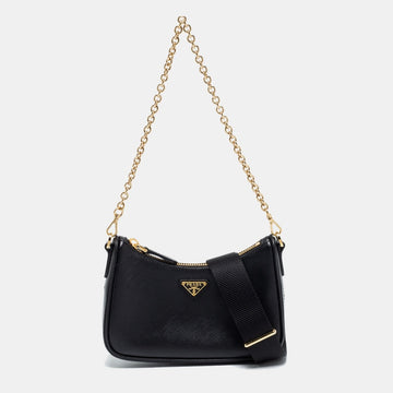 Prada Black Saffiano Lux Leather Mini Shoulder Bag