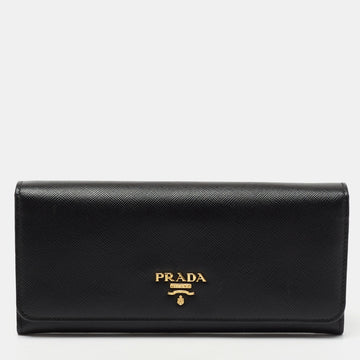 Prada Black Saffiano Leather Flap Continental Wallet