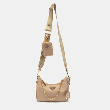Prada Beige Saffiano Lux Re-Edition 2005 Shoulder Bag