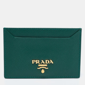 Prada Green Saffiano Metal Leather Card Holder