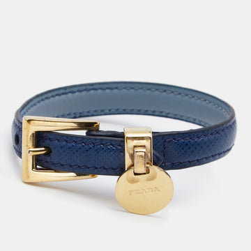 Prada Blue Leather Gold Tone Metal Buckle Bracelet