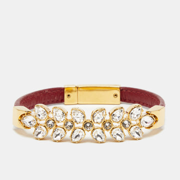 Prada Chic Crystals Red Leather Gold Tone Bracelet M