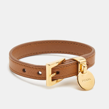 PRADA Saffiano Leather Gold Tone Bracelet