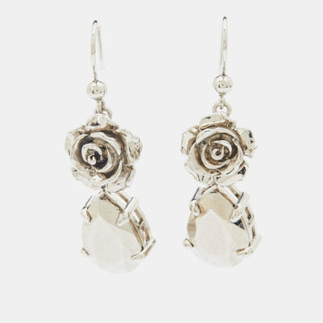 PRADA Sterling Silver Rose & Crystal Drop Earrings