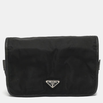 PRADA Black Nylon and Leather Foldable Toiletry Pouch