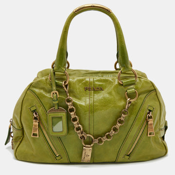 Prada Green Vitello Shine Leather Chain Link Bowler Bag