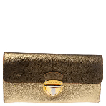 Prada Metallic Gold Saffiano Leather Continental Wallet
