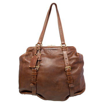 Prada Brown Leather Frame Satchel